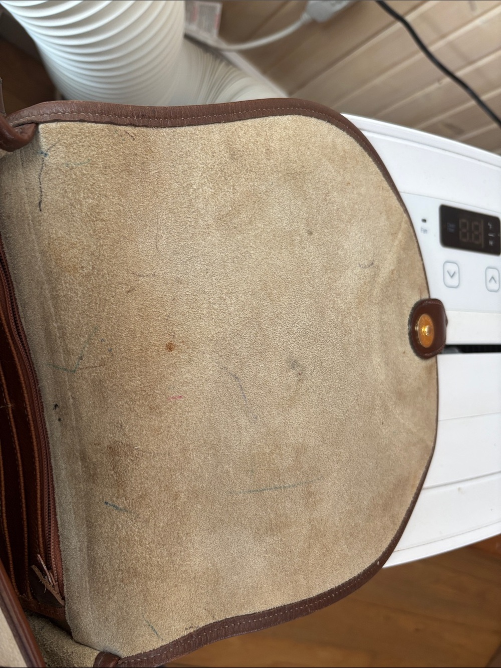 Dooney & Bourke Cream and Brown Pebbled Leather Crossbody Saddle Bag - Picture 6 of 6